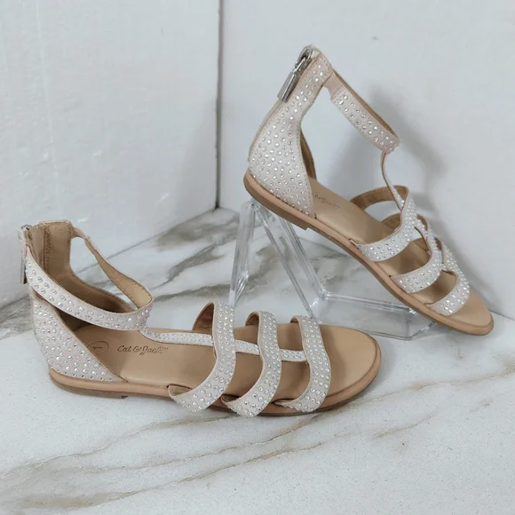 Cat & Jack Girls' Rainee Blush Rhinestone Gladiator Sandals, Sz 1 - Picture 2 of 12